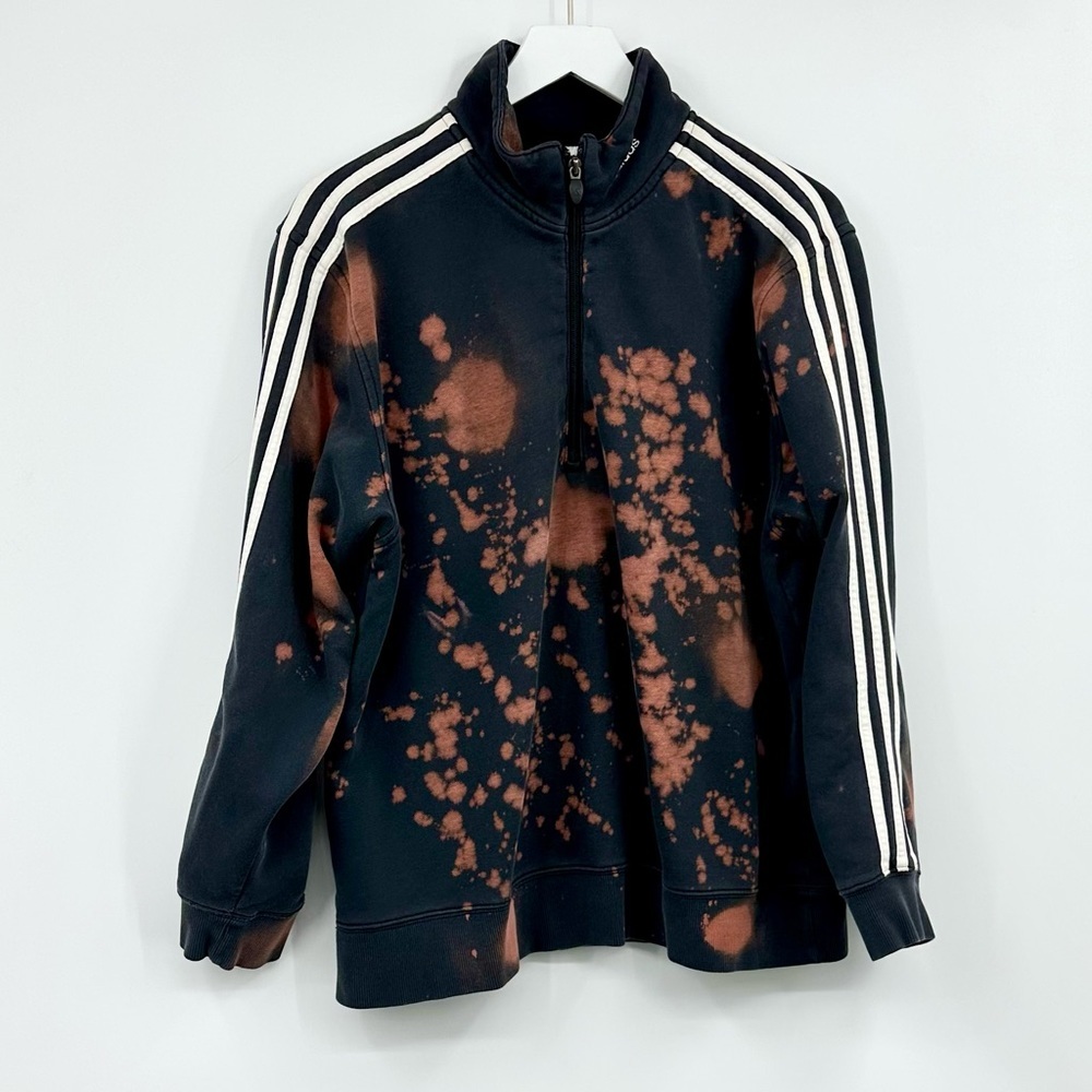 Adidas Custom Upcycled Unique Bleach Splatter Half Zip Sweatshirt Size Medium